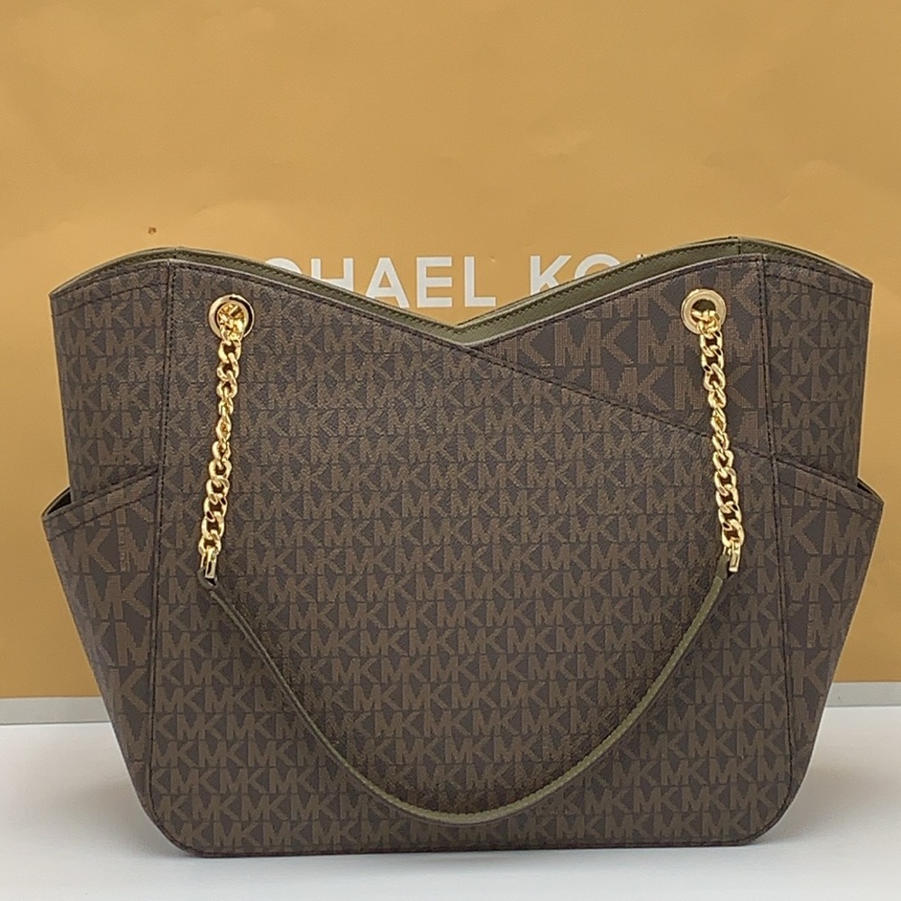 MICHAEL KORS 
Jet Set Large Logo Tote Chain Shoulder Bag 
COLOR OLIVE 
NWT - Picture 13 of 16
